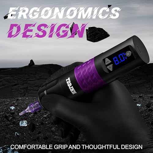 Professional Tattoo Gun Set Wireless Tattoo Machine Pen Set 1500mAh Battery Disposable Tattoo Needles 10 Purple Suitable for Beginners and Artists Portable LED Digital Display (BLACK)
