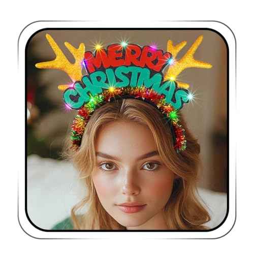 ACEDRE Light Up Merry Christmas Headband Glowing Led Xmas Reindeer Antlers Headpiece Holiday Festive Costume Hair Accessory for Women