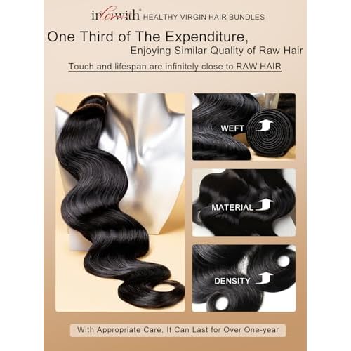 inlovwith Body Wave Bundles Human Hair, 100% Unprocessed Brazilian Virgin Hair, Selected Healthy Human Hair Bundles for Women(3 Bundles, 14 16 18 Inches)