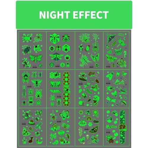Glow In The Dark Insect Temporary Tattoos for Kids, 12 Sheets Luminous Butterfly Ladybird Bees Ant Fake Tattoo Stickers for Boys Birthday Party Favors Supplies Goodie Bag Fillers Gifts
