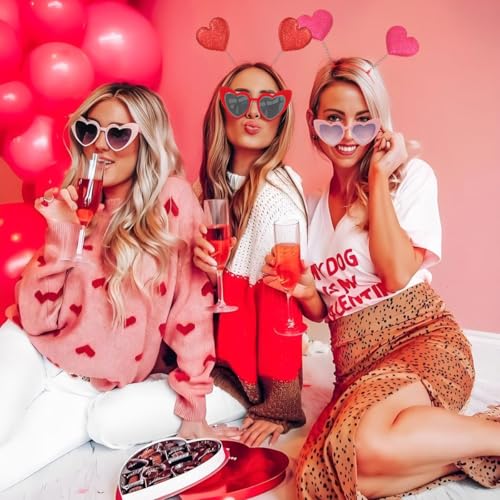 Valentines Headbands for Women - Valentines Heart Headband and Valentines Day Glasses - Glitter Heart Headbands for Valentines Day Decorations for Party - Valentines Clothes for Women (4Pack)