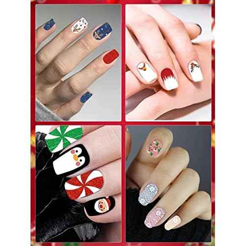 12 Sheets Christmas Full Nail Wraps Stickers, Wsimily Christmas Self-Adhesive Nail Polish Sticker Decals with 1Pcs Nail File Santa Claus Snowflakes Design for Women Girl Xmas Nail Decoration