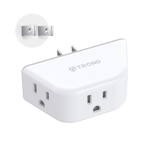 TROND 2 Prong to 3 Prong Outlet Adapter, 3-Way Angled Plug Extender with 3 AC Sockets, Wall Splitter for Non-Grounded Outlets in Old House, Cruise Essentials, White