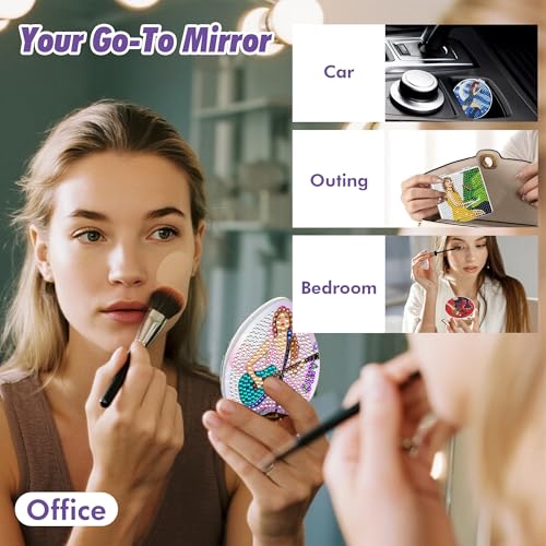4 Pcs DIY Diamond Painting Compact Mirrors, Portable Folding Purse Mirror Kits for Women Girls, Pocket Makeup Mirrors for Mother¡¯s Day, Birthday, Party Favors, Classroom Crafts