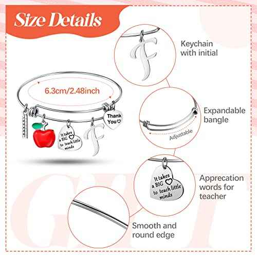 Highergo 2 Pcs Christmas Teacher Appreciation Gifts Set for Women Personalized Xmas Gifts Kits Cosmetic Bag Makeup Pouch Thank You Bangle Bracelet Keychain Present, Best Teacher Ever Present