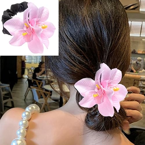 5pcs Pretty Colored Elastic Flower Hair Scrunchies Hair Ties with Bauhinia Flowers Deco Ponytail Hairball Hair Scrunchies for Girls Women