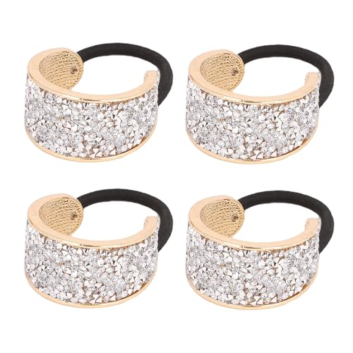 YISSION Hair Ties, 4Pcs Sparkly Rhinestone Scrunchies & Ponytail Holders, Premium Quality Hair Elastics with Crystal, Fancy Hair Accessories for Women Girls, Silver