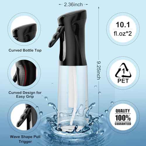 IMPORX Continuous Spray Bottle for Hair (10.1oz/300ml) 2 Pack Home Essentials Spray Bottles For Cleaning Empty Ultra Fine Water Mister Sprayer For Hairstyling Garden Plants Curly Hair Perfume Etc