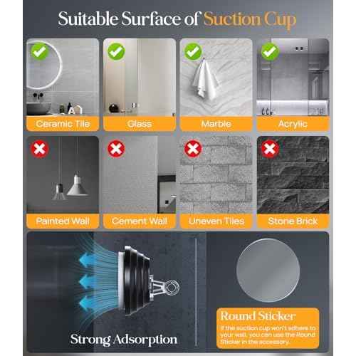 Gospire Heated Shower Mirror Fogless for Shaving with Light, Rechargeable Battery and Adjustable Brightness, Suction Cup and Razor Holder, Removable & NO-Drilling, Waterproof for Bathroom (Black)