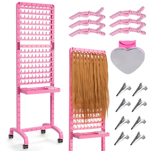 Adjustable 280 Pegs Braiding Rack, Hair Racks with Tray and Braiding Tools, 2-sided Braid Rack for Braiders, Hair Separator with Wheels