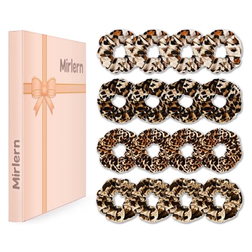 16-Piece Velvet Scrunchies for Women & Girls, No Damage Elastic Big Hair Ties Cute Soft Ponytail Holders Hair Bands for Thin Thick Hair Accessories (Leopard Print-C)