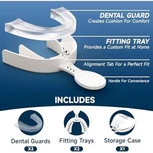 2 Pack Upgraded Night Guards for Teeth Grinding and Clenching, Standard Size, Professional Mouth Guard with Fitting Tray for Adults & Teens, Comfortable Solution for Clenching