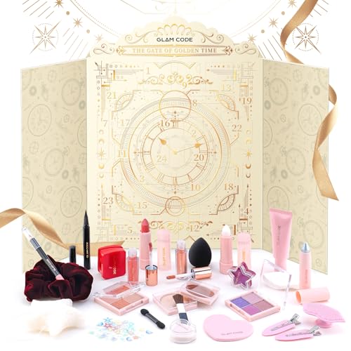 Makeup Advent Calendar 2025, 24 Days Beauty Gift Set for Adult Women & Teen Girls ? GlAM CODE Christmas Countdown Calendar Beauty & Cosmetics Holiday Surprise Make Up Gift Kits - Golden