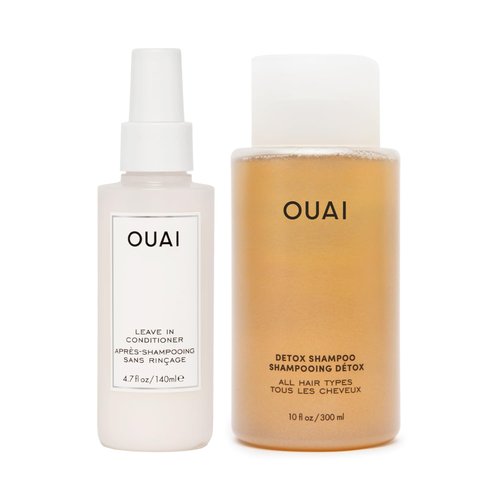 OUAI Hair Styling & Treatment Bundle - Includes Leave-In Conditioner & Detox Shampoo - Hair Care Products for Styling, Smoothing, Adding Hair Shine & Removing Product Build Up (2 Count, 4.7 Oz/10 Oz)