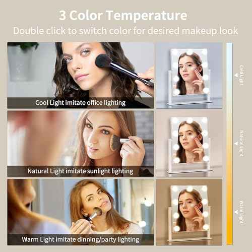 Vanity Mirror with Lights, Makeup Mirror with Lights,3 Color Lighting Modes Detachable 10X Magnification Mirror Touch Control,360¡ÆRotation, White.