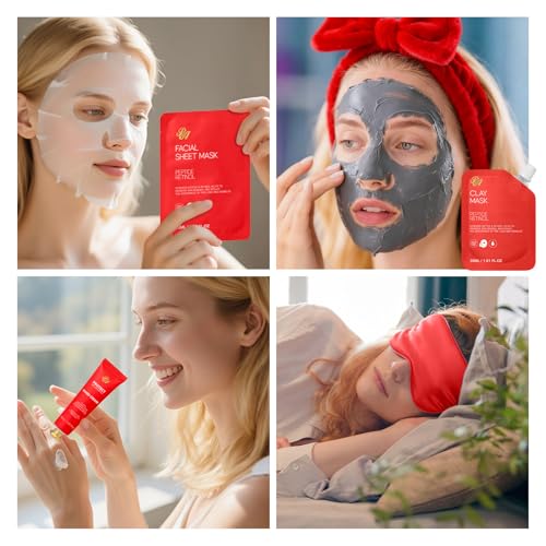 Christmas Gifts for Women, 33 Pcs Rose Facial Skin Care Set, Bath & Body Spa Set, Hydrogel Mask, Makeup Bag, Face Serum, Necklace, Parfume, Bath Bomb, Mother Day, Valentine's, Birthday,Baby Shower