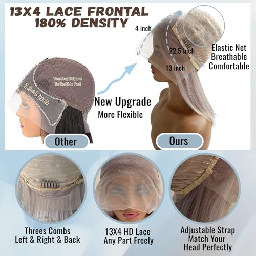 Grey Bob Human Hair Wigs 13x4 HD 180% Density Lace Front Wig Human Hair Silver Glueless Wigs Human Hair £¨16in£©