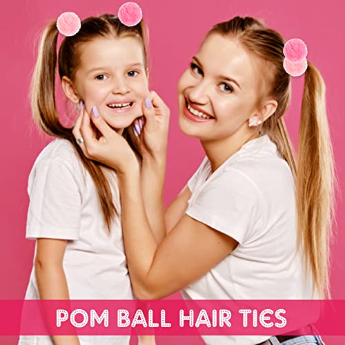 Fluffy Pom Pom Hair Accessories - 8 Elastics and Fur Ponytail Holders for Women and Girls