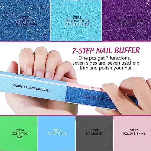 FANDAMEI Nail Files and Buffers, 20PCS Nail File Kit. Rectangular Nail Buffer Block & 100/180 Grit 7 Way Nail File & Polishing Buffer. Nail Prep Kit. Professional Manicure Nail Tools