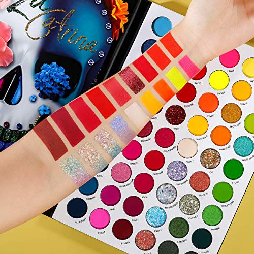 DE'LANCI Big Colorful Eyeshadow Palette Professional 54 Color Board Eye Shadow Bright Neon Glitter Matte Shimmer Makeup Pallet Highly Pigmented Powder EyeShadow for Women Girl Halloween Christmas Gift
