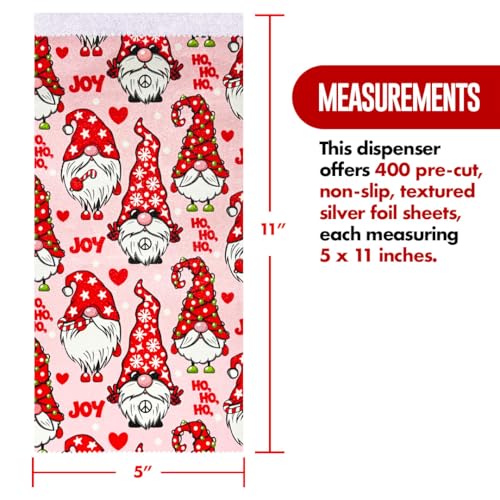 Colortrak Gnome for the Holidays Pop-up Foil W/Dispenser (400 Count), Pre-cut Sheets, Non-Slip Embossed Texture, 5" x 11" Sheets for Hair Foil Coloring and Highlighting Sheet Applications