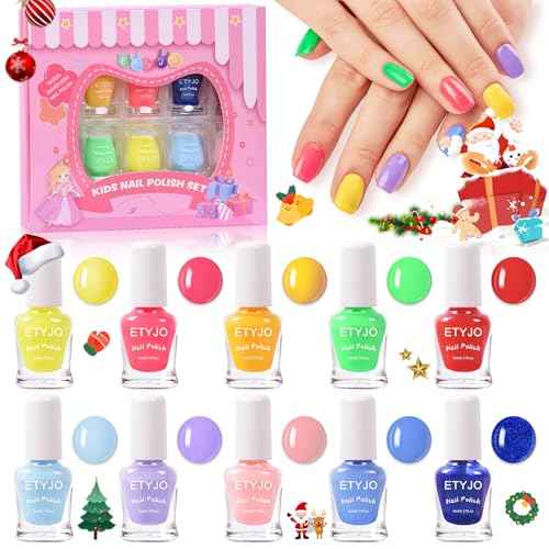 Kids Nail Polish - Quick Dry Non-Toxic Nail Polish Set 10 Colors Water Based Peel Off Nail Polish Kit for Girls Age 3+ Gift