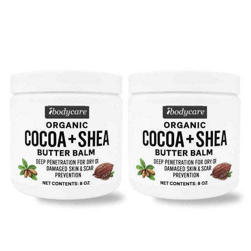 ibodycare Organic Raw Cocoa Butter Shea Butter Body Balm with Coconut Oil, 8 oz Unrefined Natural Body Butter Blend with Shea Butter Moisture for Women, Baby, Children, Men, All Body (2)
