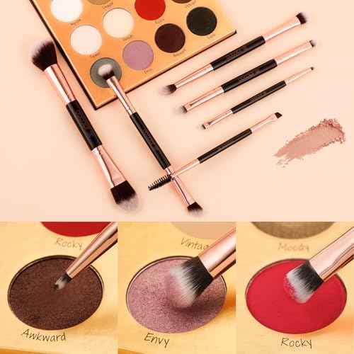 Docolor Double Sided Makeup Brushes, 6Pcs Double Ended Eyeshadow Brush Set Professional Eye Makeup Brushes Set Foundation Eyeshadow Blending Eyebrow Travel Make Up Brushes Kits