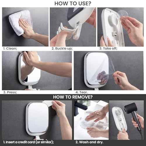 TAILI Shower Mirror Fogless for Shaving, Anti Fog Shaving Mirror with Razor Holder NO-Drilling,Removable,Shatterproof & Waterproof,Wall Mounted Bathroom Accessories with Powerful Suction(White)