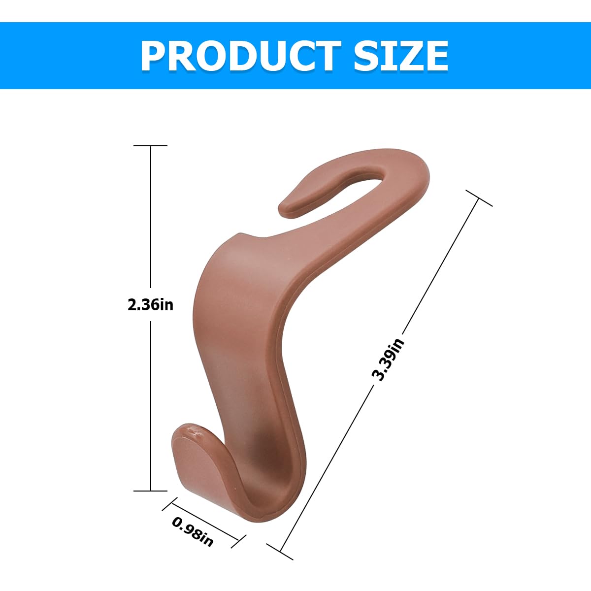 4PCS Car Back Seat Headrest Hooks, Rear Car Seat Storage Headrest Hanger Holder Hooks Organizer, Universal Auto Interior Accessories for Bag Purse Handbag Cloth Coats Grocery (Brown)