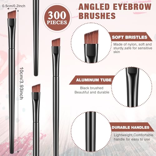 300 Pcs Disposable Eye Brow Brush Multifunction Eyebrow Cosmetic Brushes for Eyebrows Portable Angled Professional Brow Tint Esthetician Supplies Bulk(Black)