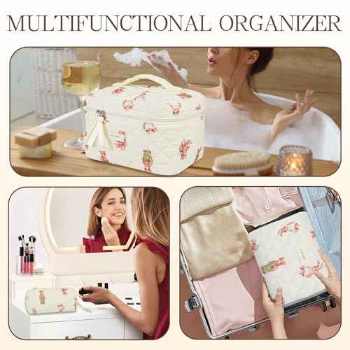 Makeup Bag Travel Cosmetic Bag, 3 PCS Quilted Make Up Bags for Women Makeup Organizer Case, Coquette Makeup Pouch Travel Essentials Toiletries Accessories