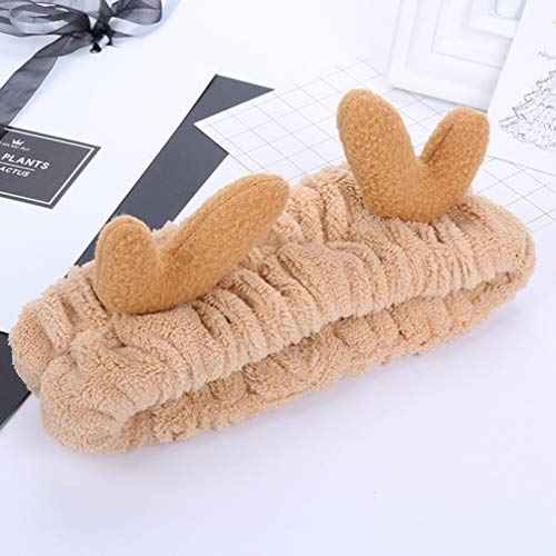 Luxshiny Bandana Headband Deer Antlers Headband, Christmas Spa Plush Reindeer Antler for Makeup Shower (Khaki) Girls s