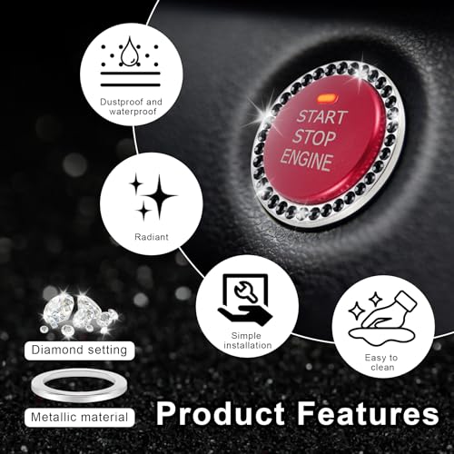 LivTee 2 PCS Crystal Combinatorial Rhinestone Car Engine Start Decoration Ring, Push to Start Button Cover Sticker, Bling Car Interior Accessories for Women, Automotive Decals, Light Blue