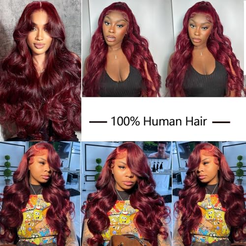 99j Burgundy Human Hair Bundles with Closure Loose Deep Wave 12 14 16+12inch 99j Burgundy Win Red Colored Human Hair with 4x4 HD Lace Closure,10A Brazilian Raw Quick Loose Wave Bundles