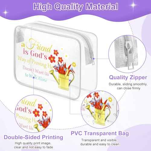 Sazuwu Christian Friendship Gifts for Women Clear Makeup Bag with Zipper Best Friend Christmas Gifts for Women Religious Cosmetic Travel Bag Organizer God Inspirational Friendship Gifts