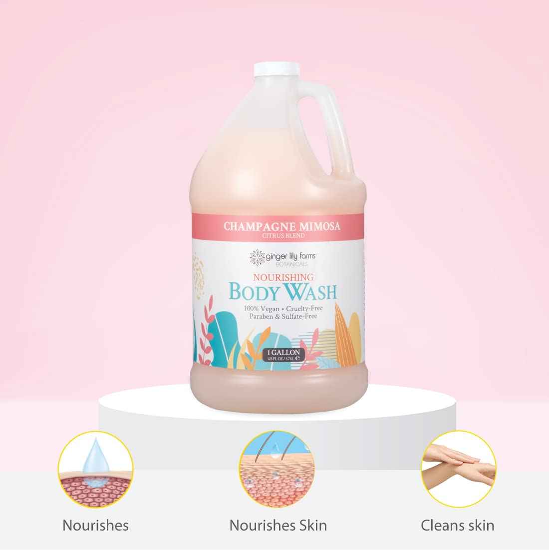 Ginger Lily Farms Botanicals Nourishing Body Wash, Champagne Mimosa, 100% Vegan & Cruelty-Free, Citrus Blend Scent, 1 Gallon Refill (Pack of 4)