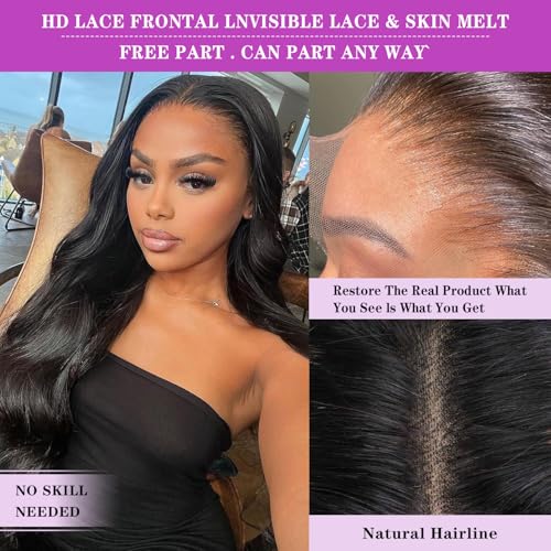 30 Inch Body Wave Lace Front Wigs Human Hair 180% Density Frontal Wigs Human Hair Wigs for Black Women 13x4 HD Lace Front Wigs Human Hair Pre Plucked with Baby