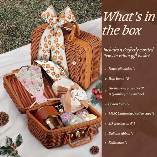 Bath Bomb Gift Set Birthday Gifts for Women,Unique Valentine's Day/Mothers Day Gifts,Spa Relaxation Self Care Gifts Basket for Her,Mom,Sister,Girlfriend,Wife,Friend