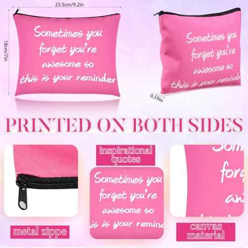 12 PCS Pink Inspirational Canvas Makeup Bags Bulk Makeup Bags for Women Inspirational Quotes Cosmetics Bags with Zipper Gift for Valentine's Day Christmas Graduation