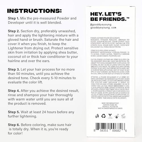 Good Dye Young Hair Lightener Kit with Dust Free Powder Lightener and 25 Volume Developer - Moisturizing Bleaching Kit - Vegan Hair Bleach (4 oz.)