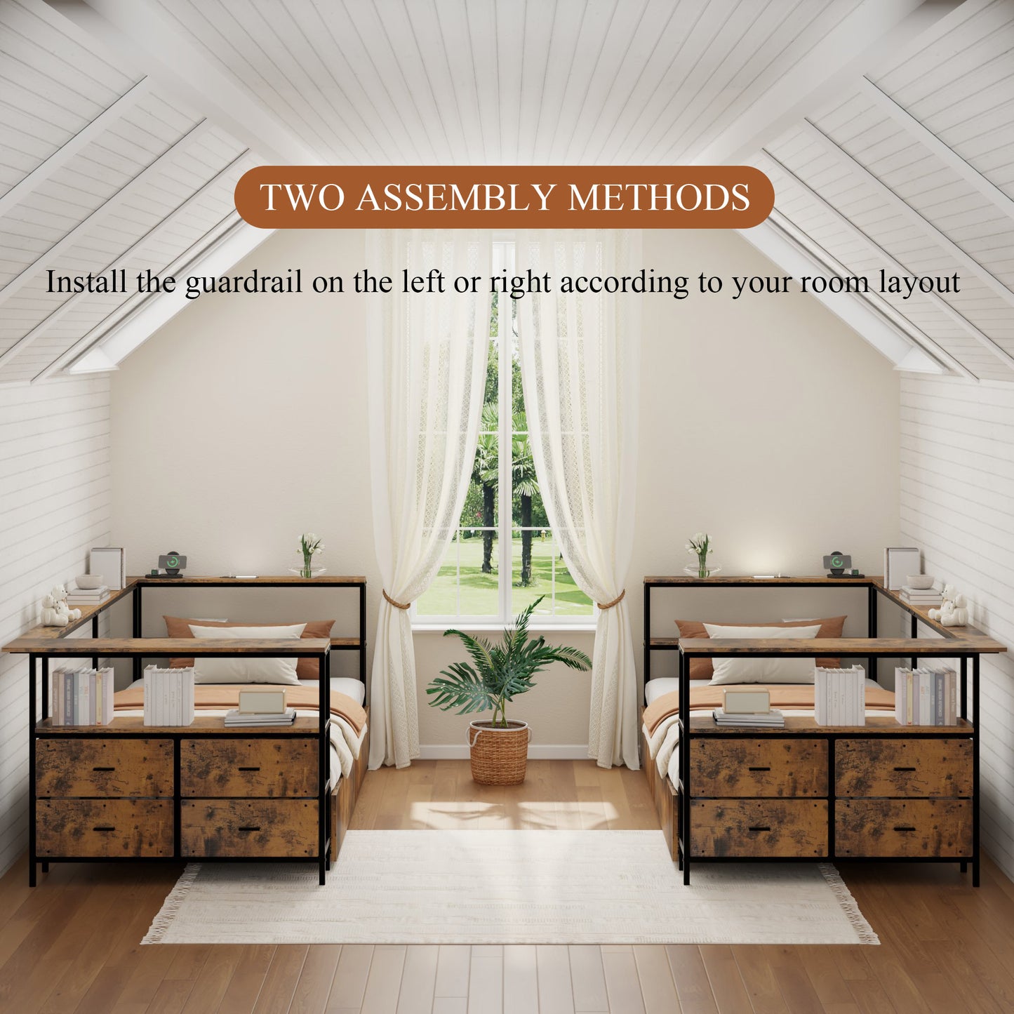 Twin Corner Daybed with Storage Drawers - Black Metal Frame