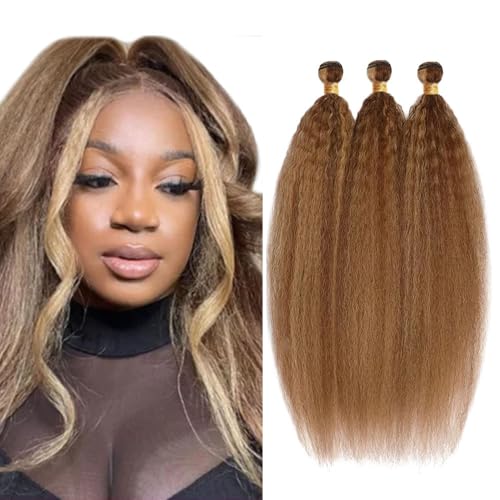 P427 Highlight Blonde Bundles Human Hair Brown Kinky Straight 3 Bundles 22 22 22 Inch Unprocessed Brazilian Virgin Remy Honey Blonde Bundle Human Hair Extensions