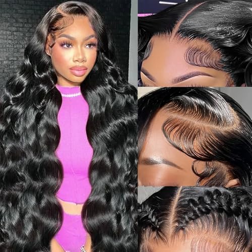 13x6 Body Wave Lace Front Wigs Human Hair 200% Density HD Lace Front Wigs Human Hair Pre Plucked Natural Color Glueless Wig 100% Virgin Lace Front Wigs for Women(24inch)