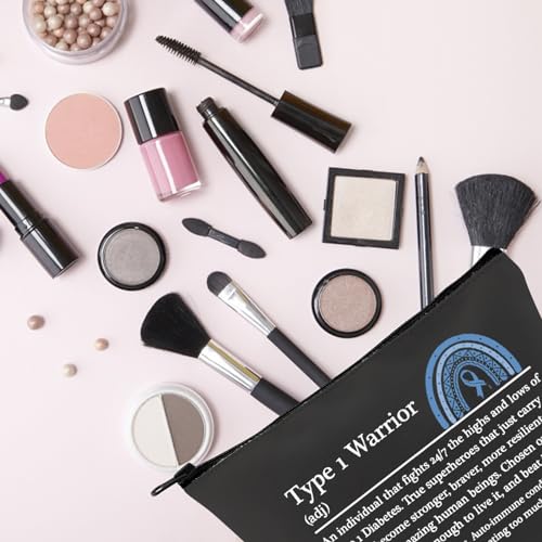 TSOTMO Diabetes Makeup Bag - Cosmetic Bag - Black - Travel, Makeup, Toiletry, Gift - Diabetes Warrior Supply Kit Gift (BLK- Type 1 Warrior)