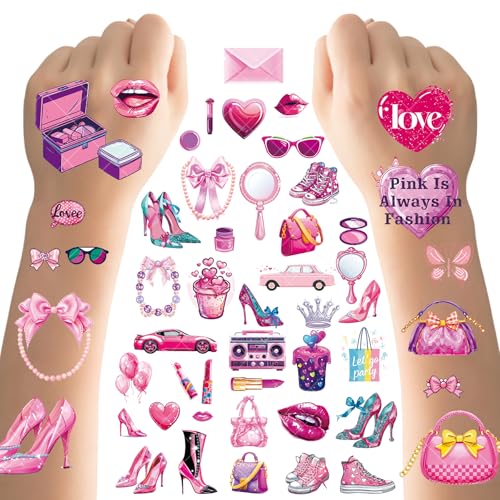 18 Sheets Pink Temporary Tattoos for Girls, 110+ Styles Hand Face Tattoo Stickers Party Favor Party Supplies Gift For Kid Boy Girl Adult Pretty Christmas Gift
