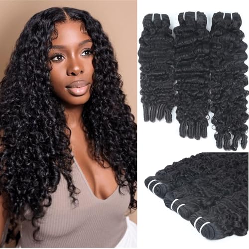 Burmese Curly Bundles Human Hair 14 16 18 Inches 3 Bundles 3C4A Water Wave Quick Weave with Spiral Curly End 100% Raw Human Hair Bundles Curly Hair Extensions for Women Natural Black