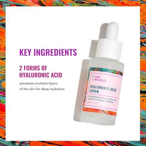 Good Molecules Hyaluronic Acid Serum - 1% Hyaluronic Acid Non-greasy Ultra Hydrating Serum, Facial Moisturizer for Plumper Skin, Skin Care for Face