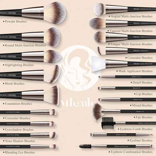 Makeup Brushes Set, Mlemle Professional 25 Pcs Makeup Kit, Include Powder Foundation Concealers Blush Eye shadows 21 Pcs Makeup Brushes and 2 Powder Puff, 2 Makeup Sponge(B02-CreamBlack)