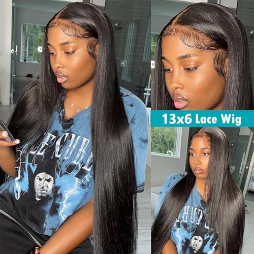 13x6 Lace Front Wigs Human Hair Pre Plucked 180% Density Straight Glueless Wig HD Transparent Human Hair Lace Front Wigs with Baby Hair Lace Front Wigs for Black Women (28 Inch)